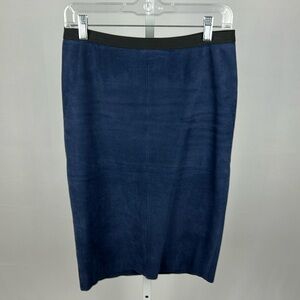 BCBGMaxAzria Bess Navy Faux Suede Knee Length Skirt size S